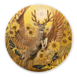 Golden Feilds Winged Mule Deer Ceramic Knob
