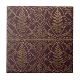 Golden Fern Ornate Geometric Purple Ceramic Tile