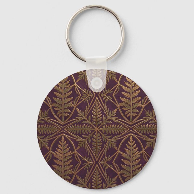 Golden Fern Ornate Geometric Purple  Key Ring (Front)