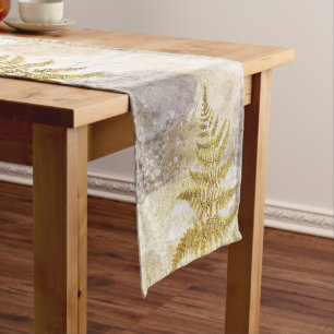 Golden Fern Silver Gold Vintage Botanical Short Table Runner