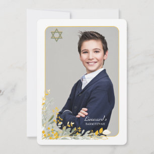 Golden Field Flowers Photo Bar Mitvah Invitation
