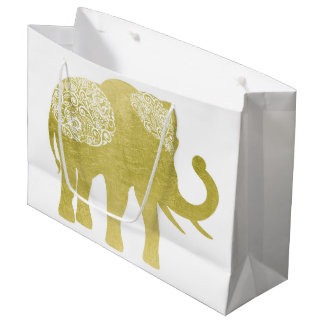 Golden Filigree Elephant Large Gift Bag