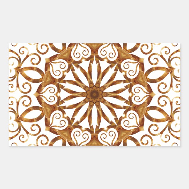 Golden filigree flake on white rectangular sticker (Front)
