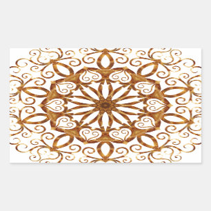Golden filigree flake on white rectangular sticker