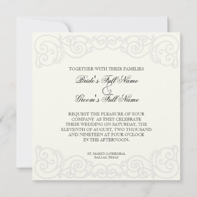 Golden Filigree, Grey - Wedding Invitation (Front)