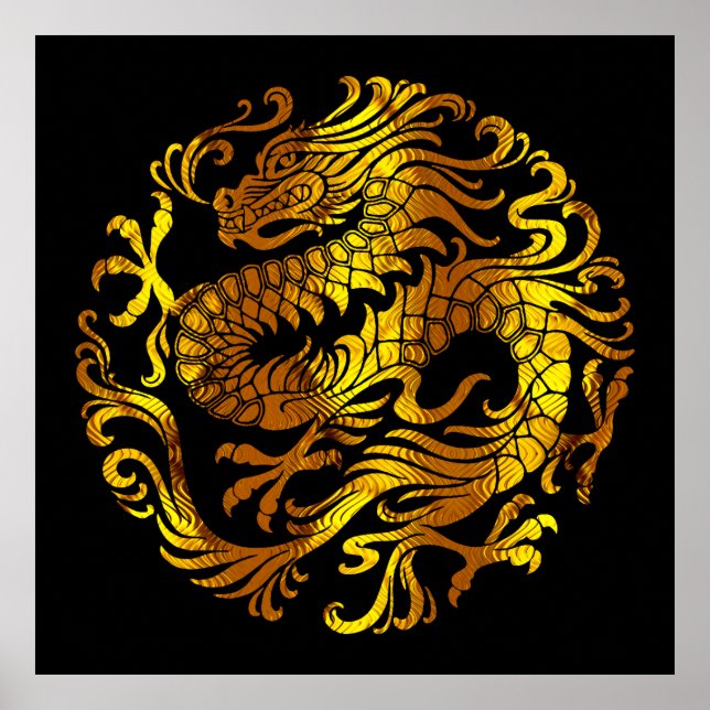 Golden Fire: A Dragon's Engraving Poster (Front)