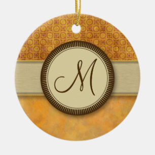 Golden Fire Coin Pattern with Monogram Ceramic Ornament