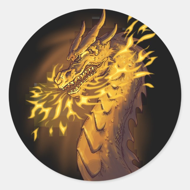 Golden Fire Dragon Classic Round Sticker (Front)