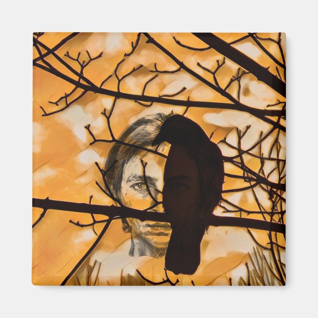 Golden Fire Raven Face Magnet (Front)