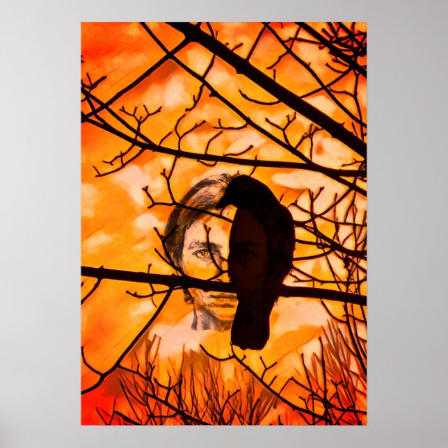 Golden Fire Raven Face Poster (Front)