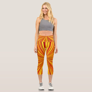 Golden Fire Works on Geometric Design Capri Leggings