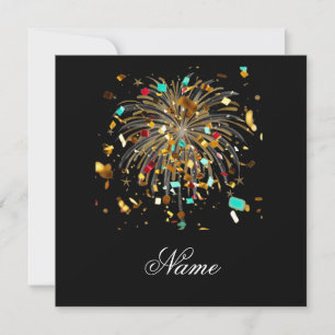 Golden Fireworks & Confetti Celebration Thank You Card