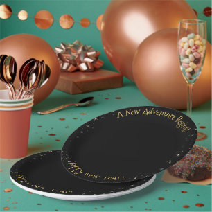 Golden Fireworks Kaleidoscope - Happy New Year Paper Plate