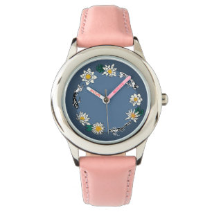Golden Fish & Daisy Pink Leather Watch
