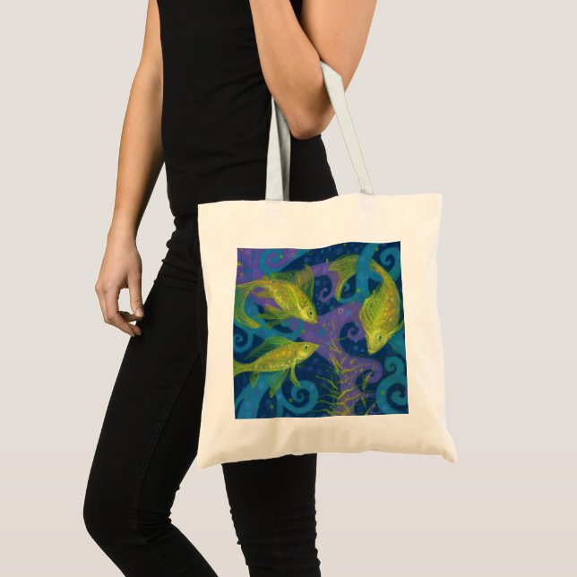 Golden Fish Fishes Underwater Animal Art Painting  Tote Bag (Front (Product))