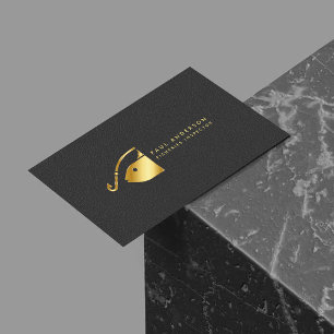Golden Fish Hook Logo Fisheries Inspector Monogram Business Card