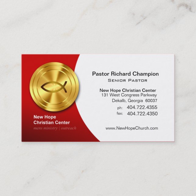 Golden Fish IXOYE Christian Symbol Minister/Pastor Business Card (Front)