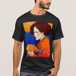 Golden Fish Muse: Klimt-Inspired Art Nouveau Portr T-Shirt