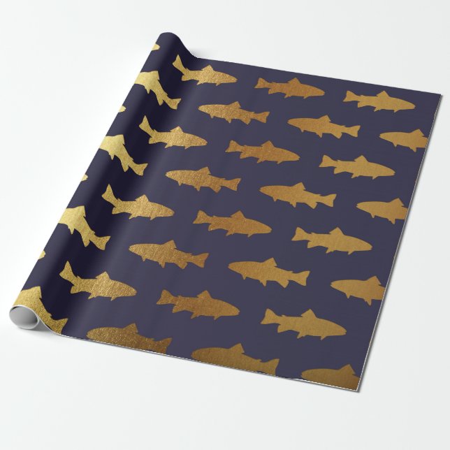 Golden Fish Shark Ocean Sea Blue Navy Vip Yacht Wrapping Paper (Unrolled)