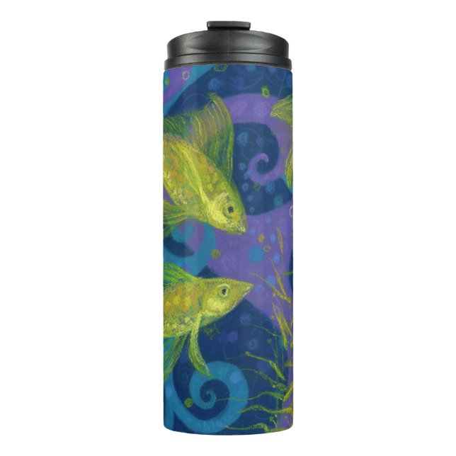 Golden Fish Underwater Art Pastel Painting Postcar Thermal Tumbler (Front)