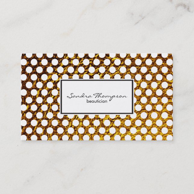 Golden Flake White Polka Dots Business Card (Front)