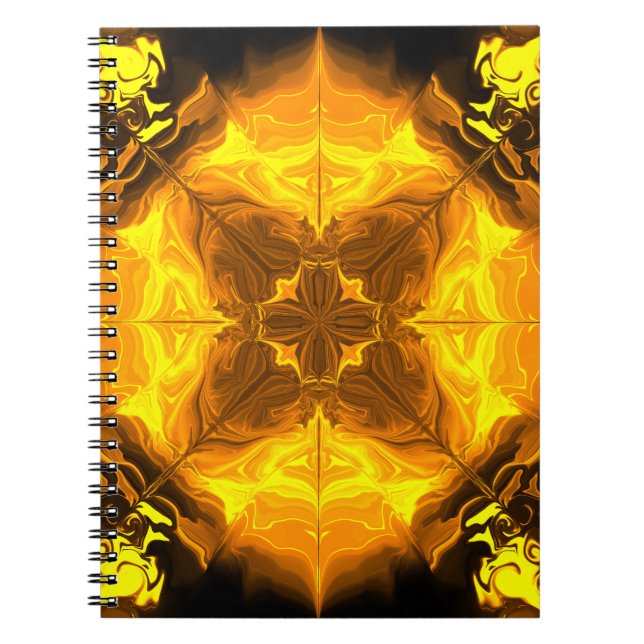 Golden Flame Kaleidoscope Fractal Art Notebook (Front)