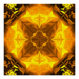 Golden Flame Kaleidoscope Fractal Art Poster
