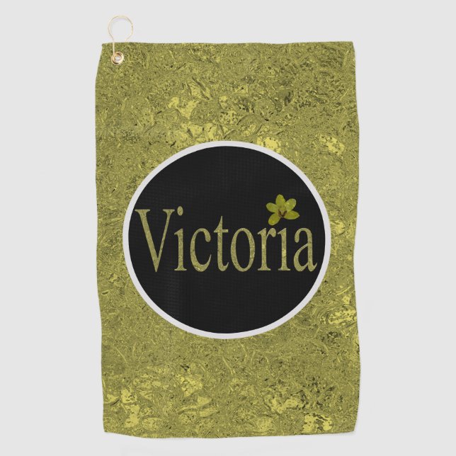 Golden Flecks Victoria Name Design, Golf Towel (Front)