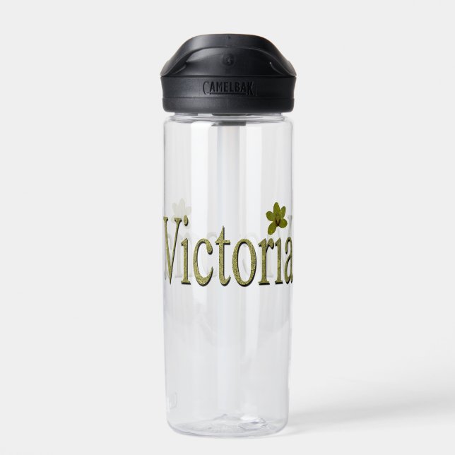Golden Flecks Victoria Name Design, Water Bottle (Back)