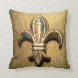 Golden Fleur-de-lis against Dark Red - Customised Cushion