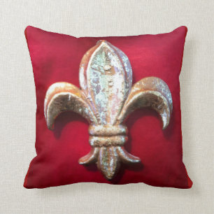 Golden Fleur-de-lis against Dark Red Ground Cushion