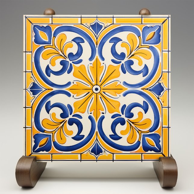 Golden Fleur-de-Lis Azulejo Print Ceramic Tile (Creator Uploaded)