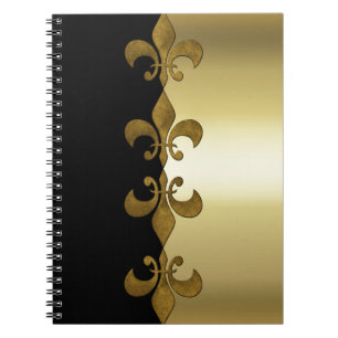 Golden Fleur-de-lis black golden custom monogram Notebook