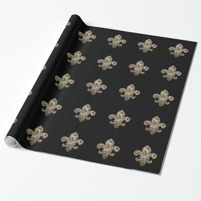 Golden Fleur de Lis Customisable Background Colour Wrapping Paper (Unrolled)