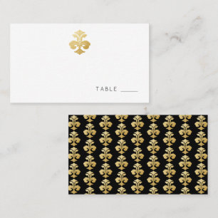 Golden Fleur de Lis Damask Reception Place Card