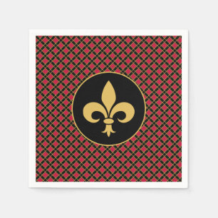 Golden Fleur-de-Lis on Black & Red Napkin