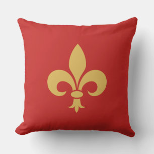 Golden Fleur de Lis on Crimson Red  Cushion