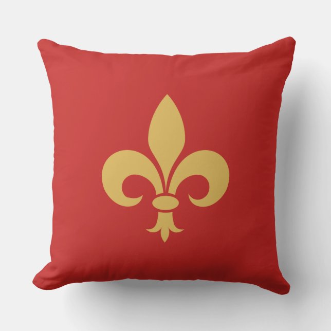 Golden Fleur de Lis on Crimson Red  Cushion (Front)