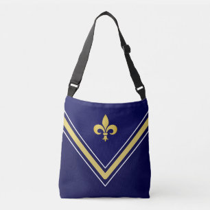 Golden Fleur de Lis on Navy Blue and White Crossbody Bag