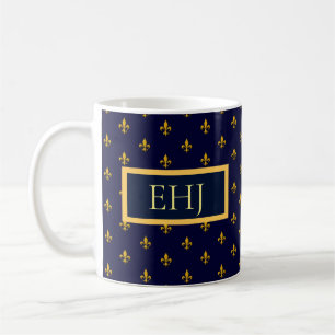 Golden Fleur de Lis on Navy Blue Coffee Mug