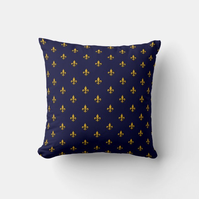 Golden Fleur de Lis on Navy Blue Cushion (Front)