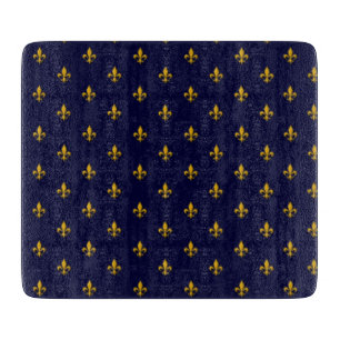 Golden Fleur de Lis on Navy Blue Cutting Board
