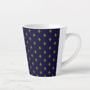 Golden Fleur de Lis on Navy Blue Latte Mug