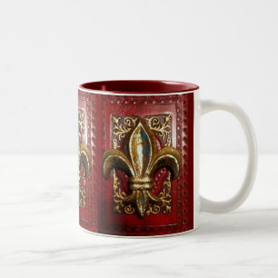 Golden Fleur de lis on Wine print mug