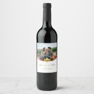 Golden Fleur de Lis Photo Wedding Wine Label