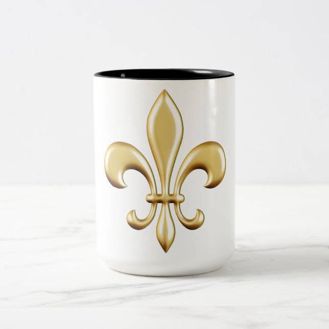 Golden Fleur De Lis Two-Tone Coffee Mug (Center)