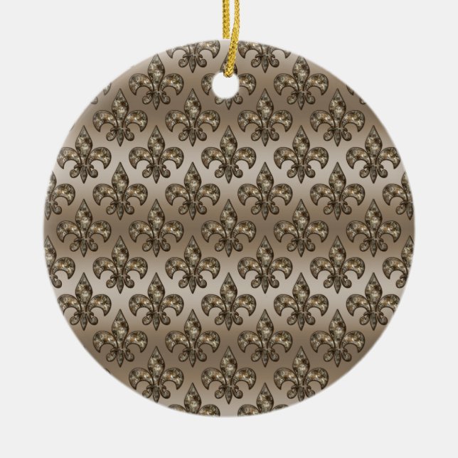 Golden Fleur-De-Lys Pattern Ceramic Tree Decoration (Front)
