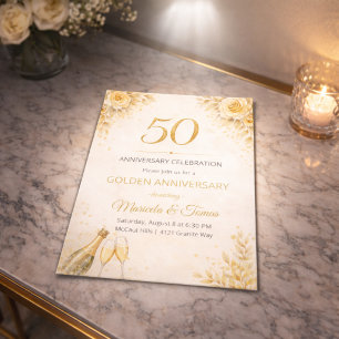 Golden Floral 50th Anniversary Invitation