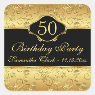 Golden floral 50th Birthday Party Square Sticker