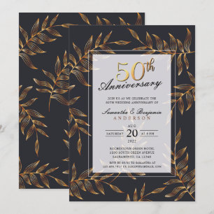 Golden Floral 50th Wedding Anniversary Invitation
